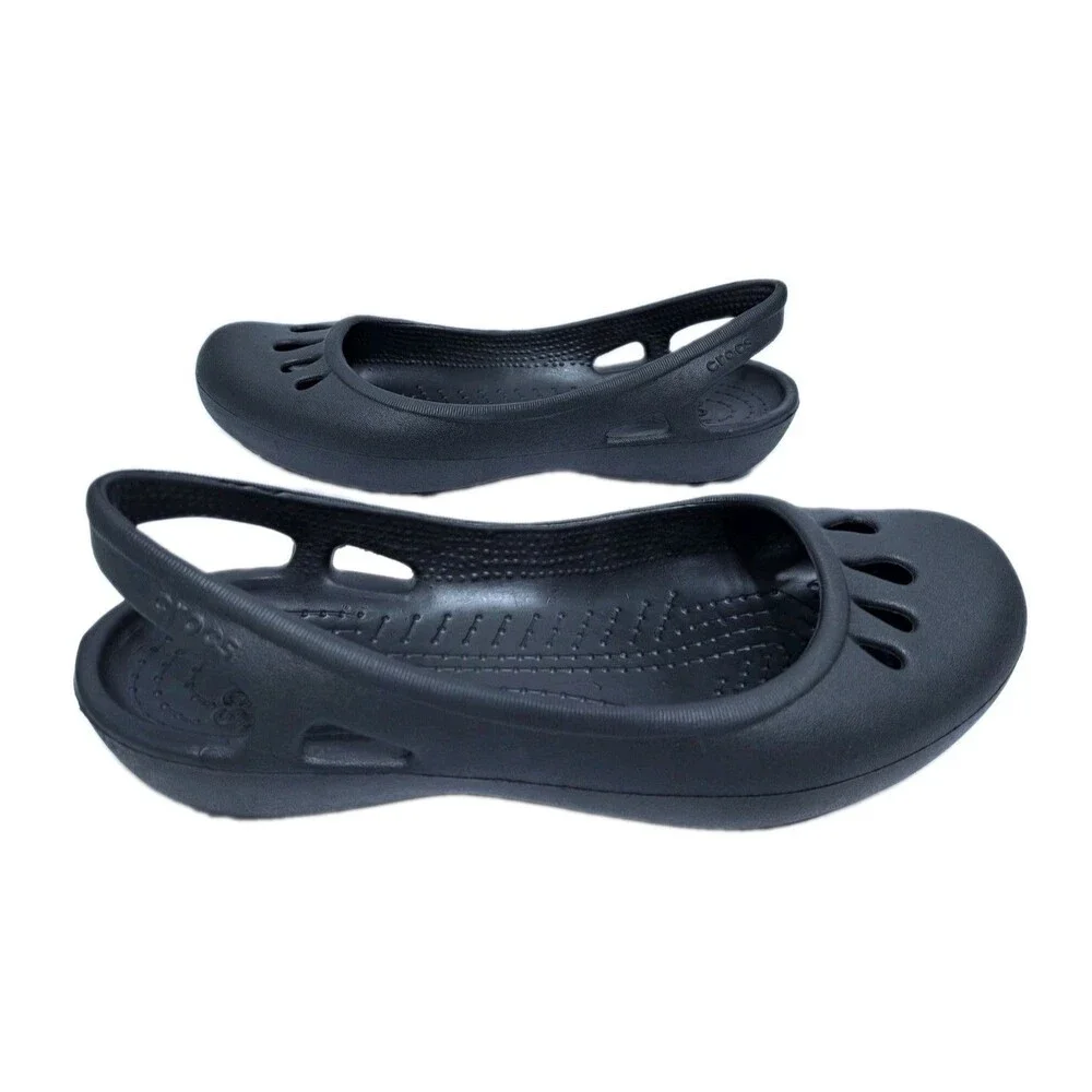 Crocs Kadee Ballerina Flats Womens Size 8 Black Rubber Slip On Casual Shoes